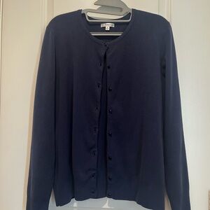 Navy Cotton Crewneck Cardigan